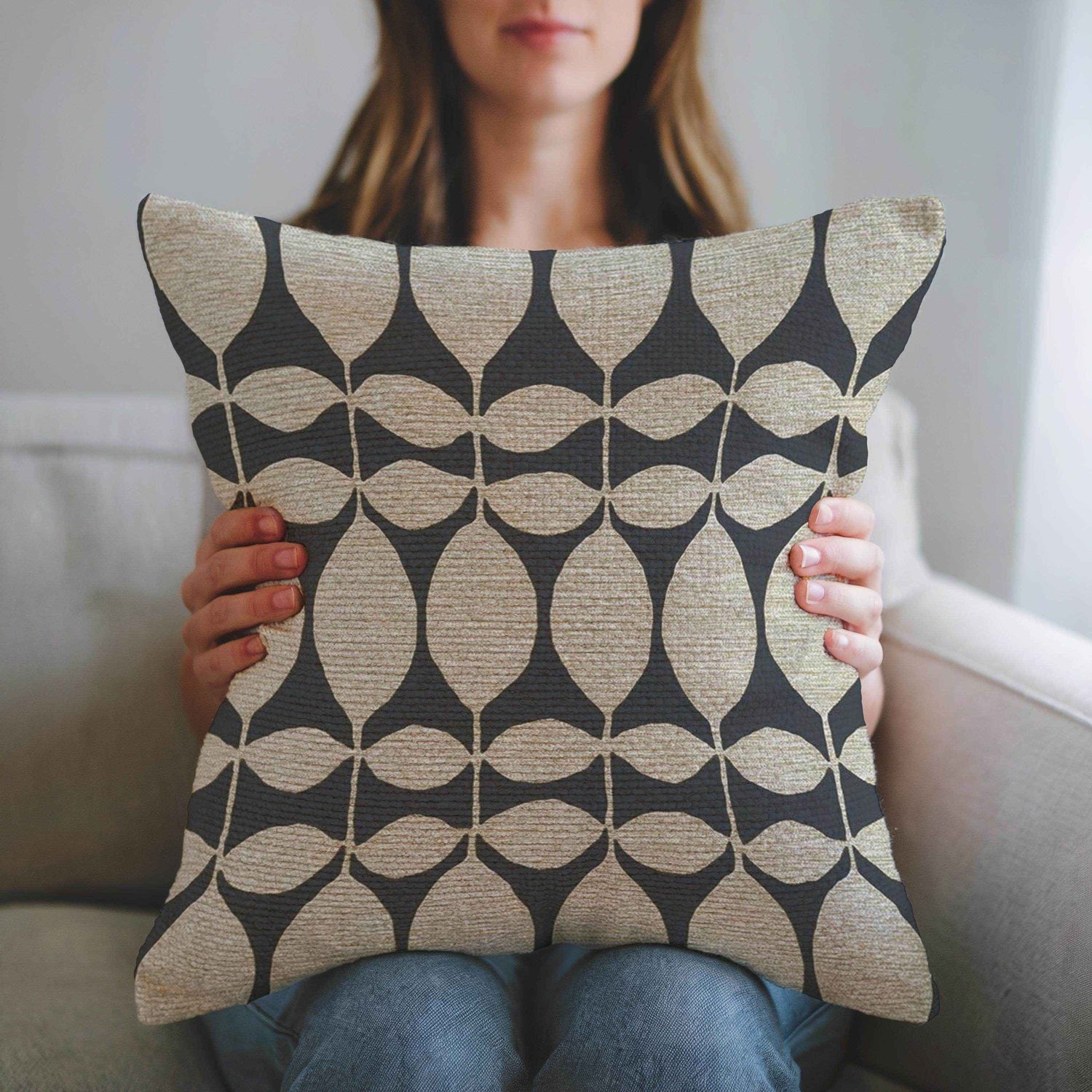 Modern Floral Geometric Throw Pillow - Stylish Cushion with Leaf Design