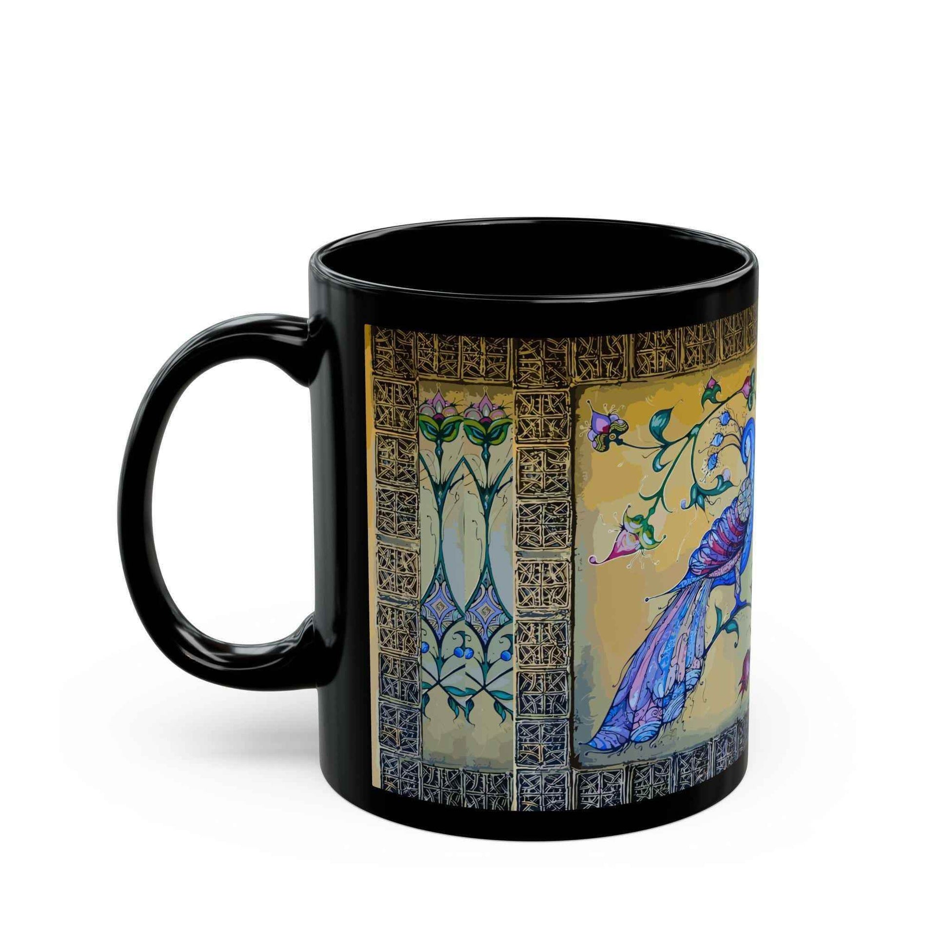 Gold Bird Ceramic Mug – Elegant Black Coffee Cup | Stylish 11oz & 15oz Drinkware - timelessbohochic.com
