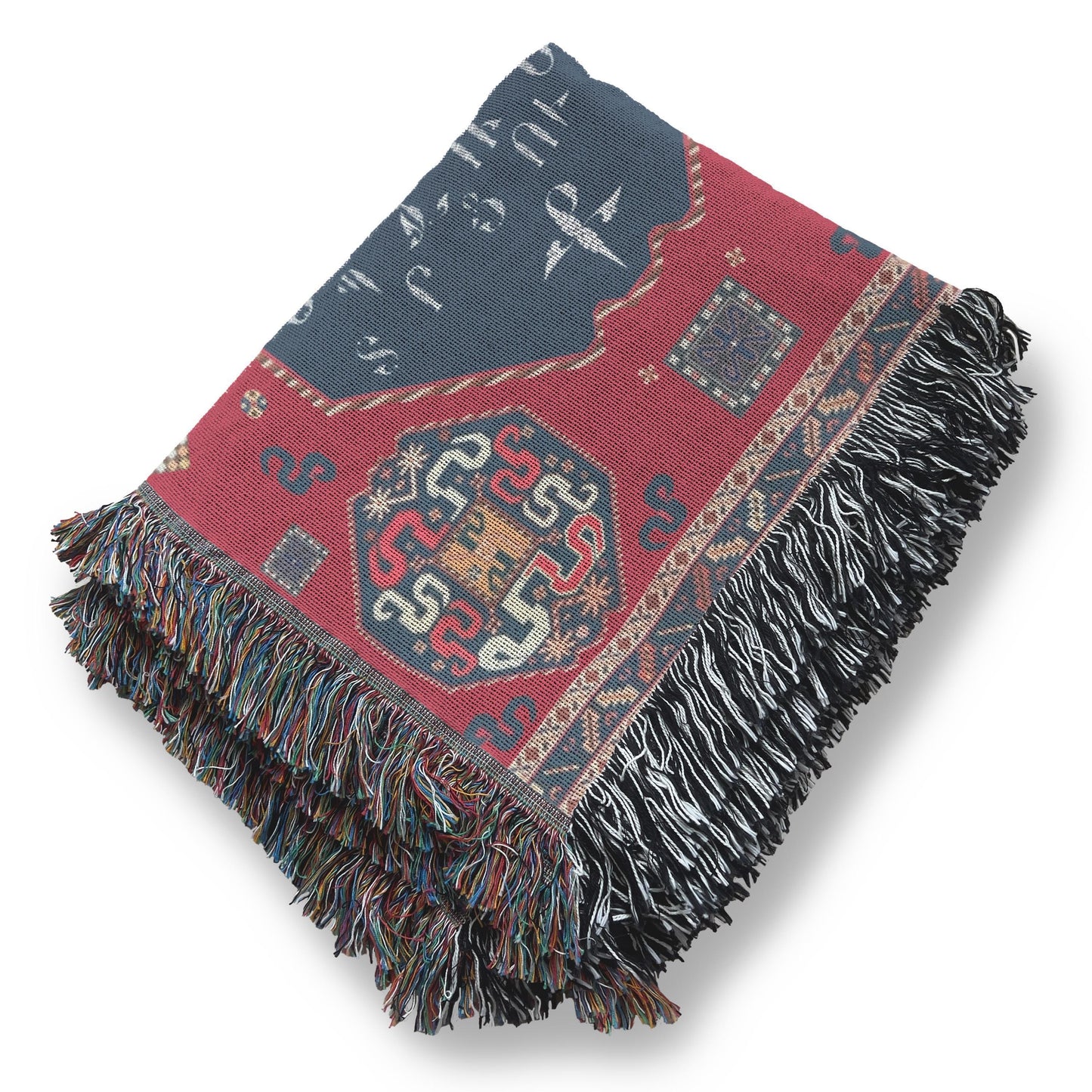 Modern Geometric woven blanket with geometric pattern styled for layered home decor