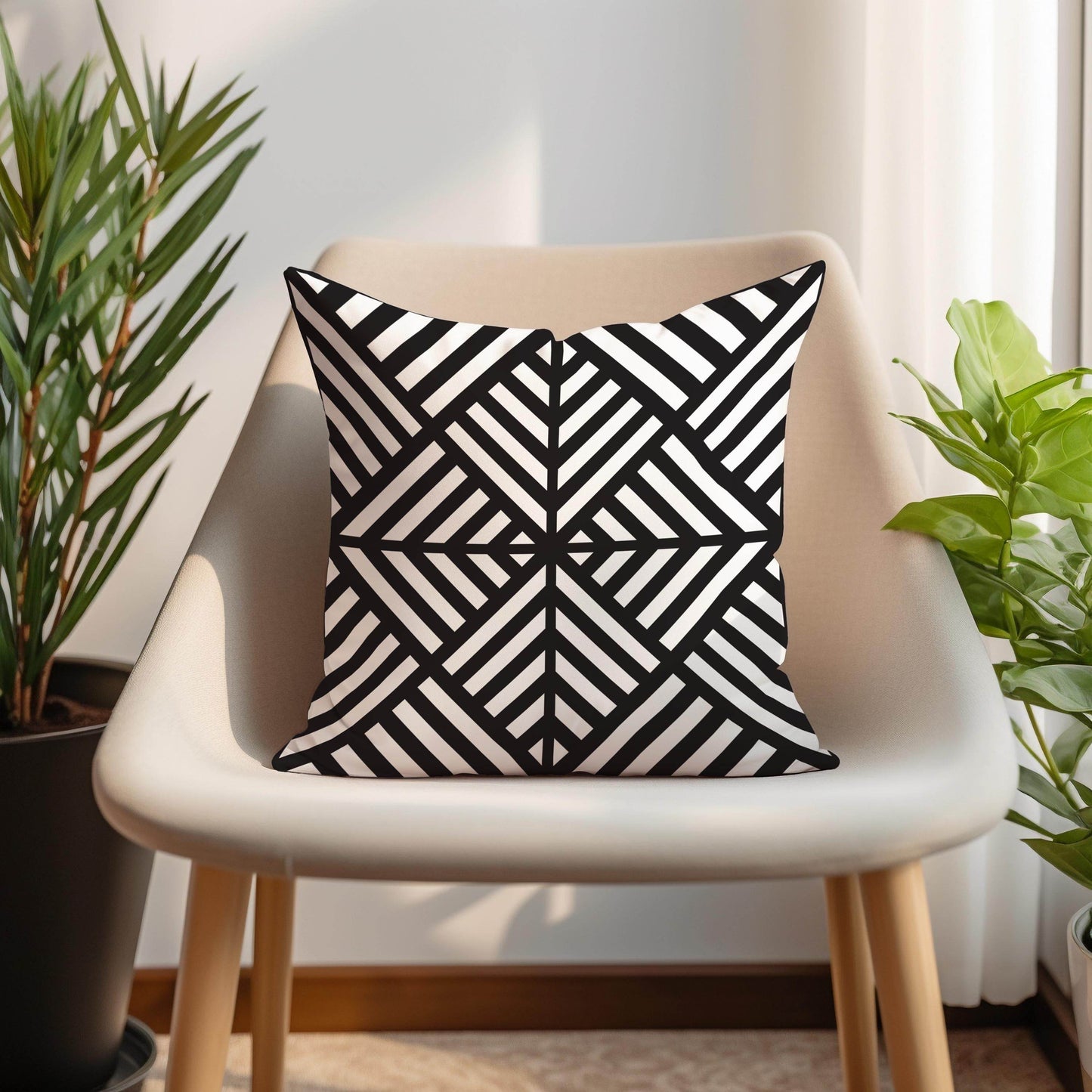 Modern Throw Pillow – Geometric Pattern Cushion | Black White Minimalist Home Decor - timelessbohochic.com