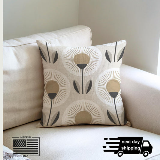 Woven Floral Pillow - Modern Home Cushion | Botanical Accent Throw Pillow