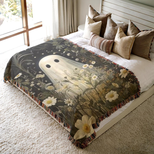 Ghost Meadow Blanket – Floral Wildflower Throw With Soft Fringed Edges