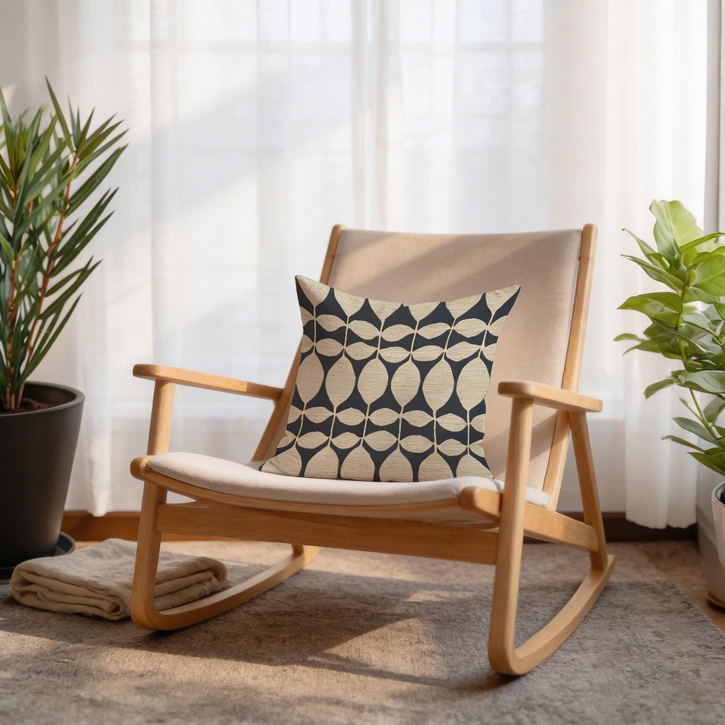 Scandinavian Inspired pillow cover with geometric pattern styled on a sofa or bed