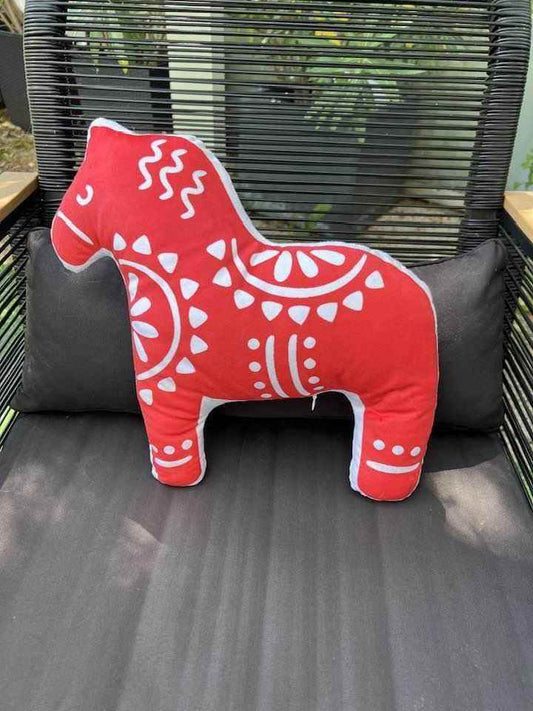 Dala Horse Pillow - Swedish Folk Art Cozy Cushion | Customizable Nordic Home Decor - timelessbohochic.com
