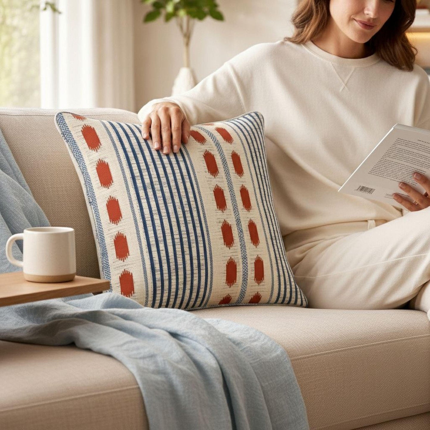 Modern Geometric pillow cover with geometric pattern styled on a sofa or bed