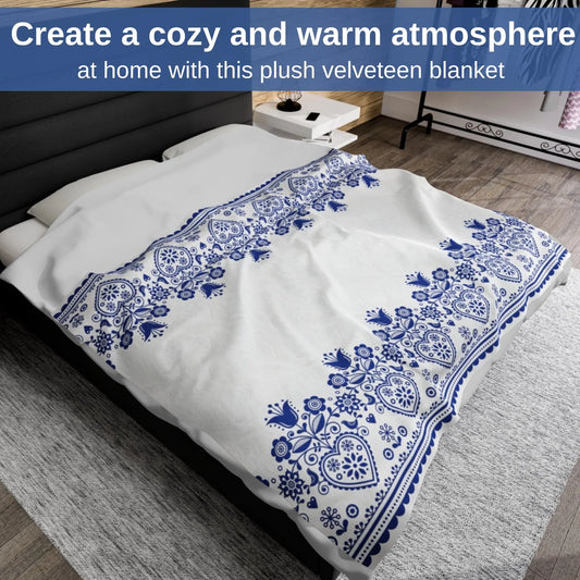 Soft Plush Blanket – Cozy Floral Sofa Throw with Blue Tulip Pattern | Scandi Home Decor