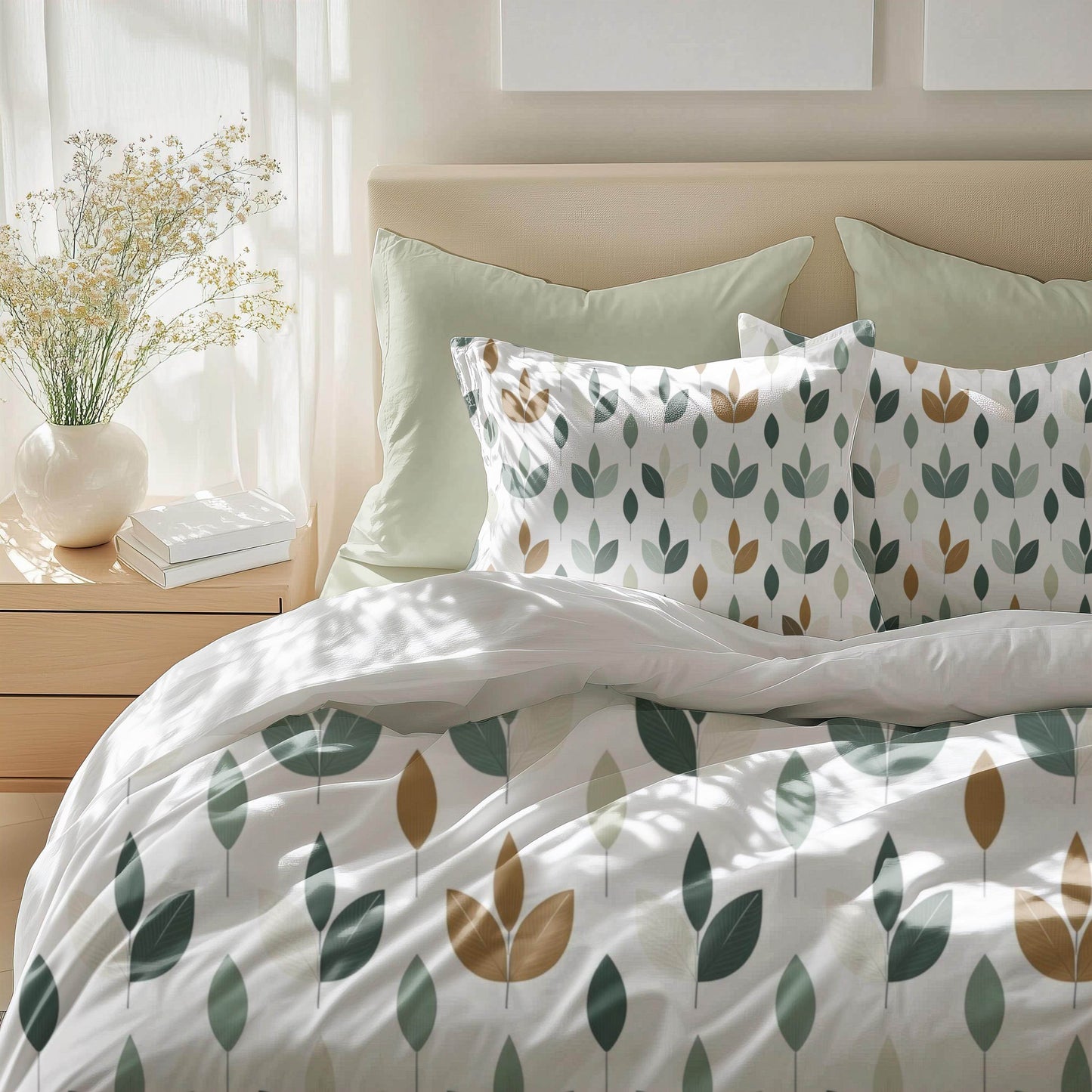 Fall Decor Duvet Cover Featuring Leaf Design | Personalized Soft Breathable 3-Piece Bedding Set - timelessbohochic.com