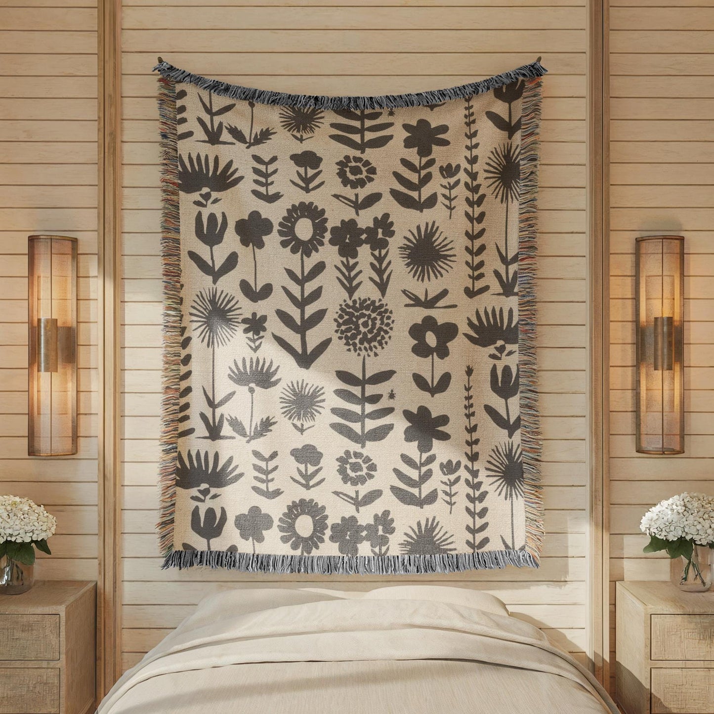 Wildflowers Meadow Throw - Cozy Cotton Blanket With Botanical Print & Colorful Fringed Edges