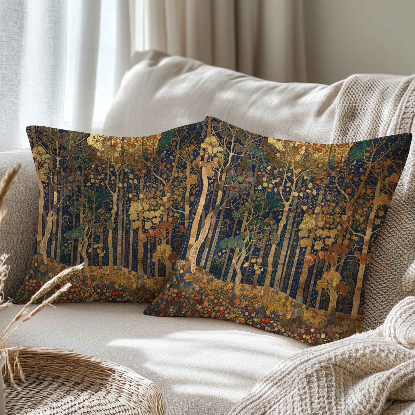 Scandinavian Inspired pillow cover with woven pattern styled on a sofa or bed