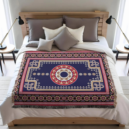 Woven Kilim Throw - Persian Rug Throw With Colorful Fringed Edge Blanket
