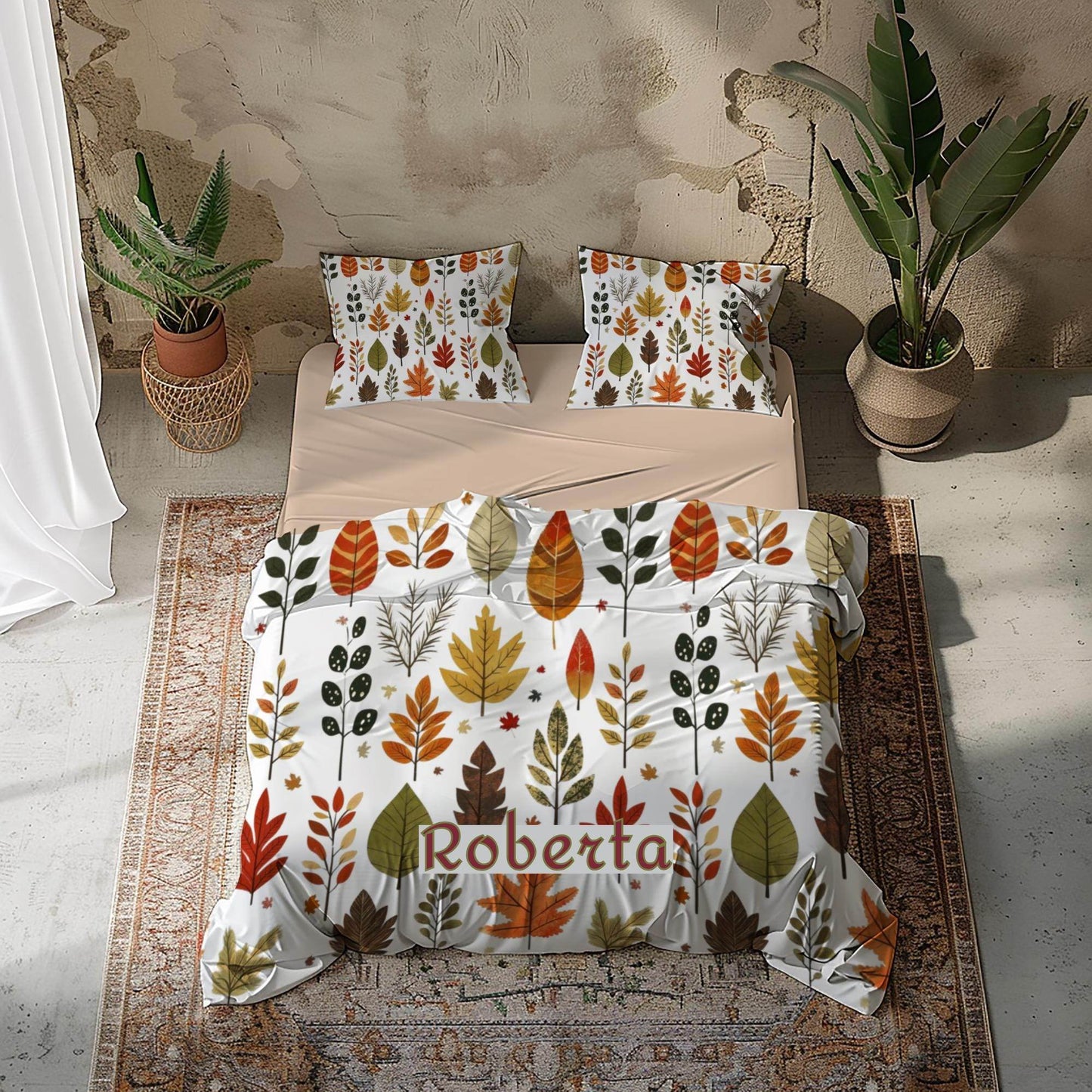 Fall Decor Bedding Set – Harvest Duvet Cover & Leaf Pattern Bedspread, Soft Breathable 3 Piece Set - timelessbohochic.com