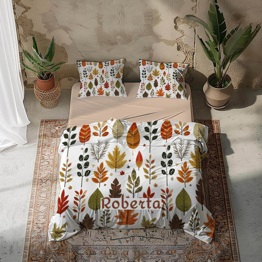 Fall Decor Bedding Set – Harvest Duvet Cover & Leaf Pattern Bedspread, Soft Breathable 3 Piece Set - timelessbohochic.com