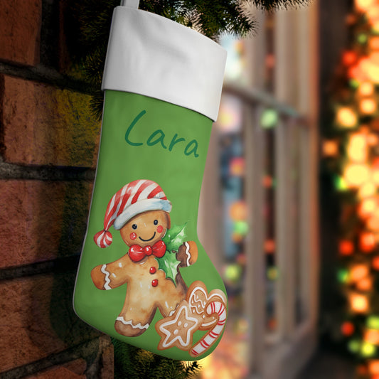 Personalized Holiday Stocking – Custom First Christmas Stocking with Name & Cookie Design