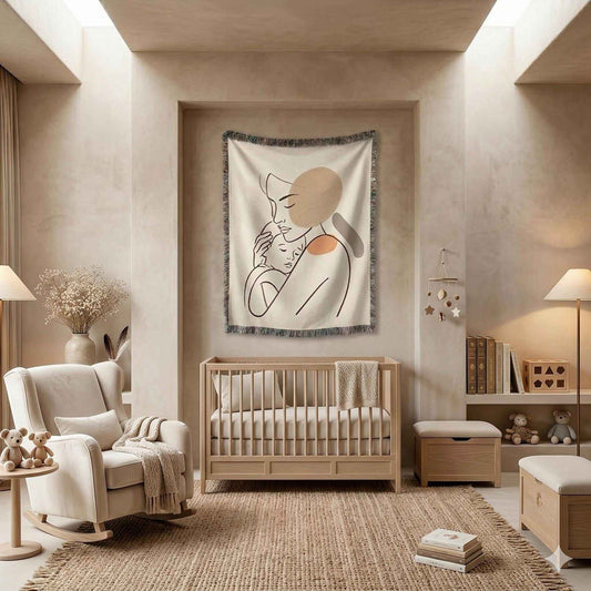 Modern Geometric woven wall tapestry with geometric pattern styled as textile wall decor
