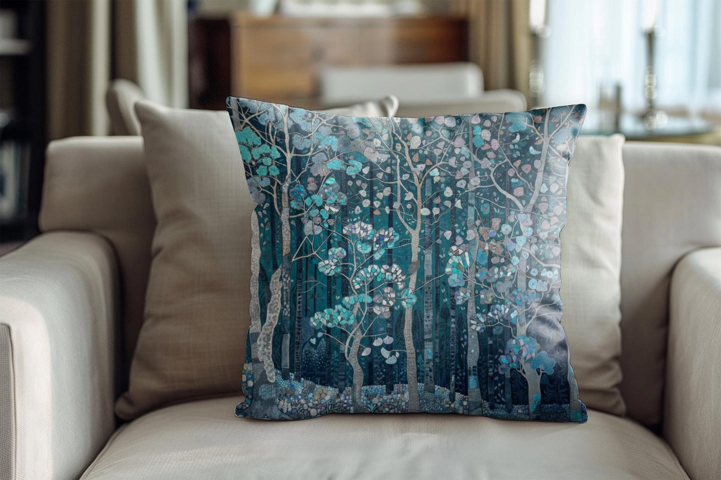 Modern Geometric pillow cover with geometric pattern styled on a sofa or bed
