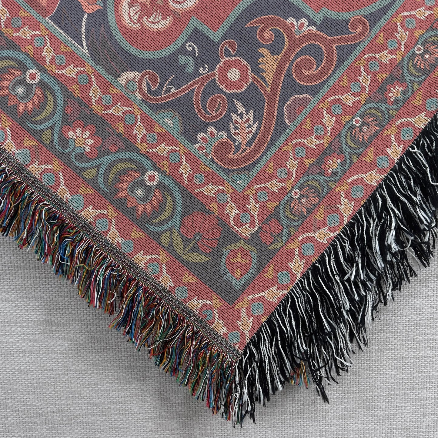Cotton Throw Blanket – Persian Design Blanket With Oriental Pattern & Fringe Edge