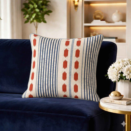 Modern Geometric pillow cover with geometric pattern styled on a sofa or bed