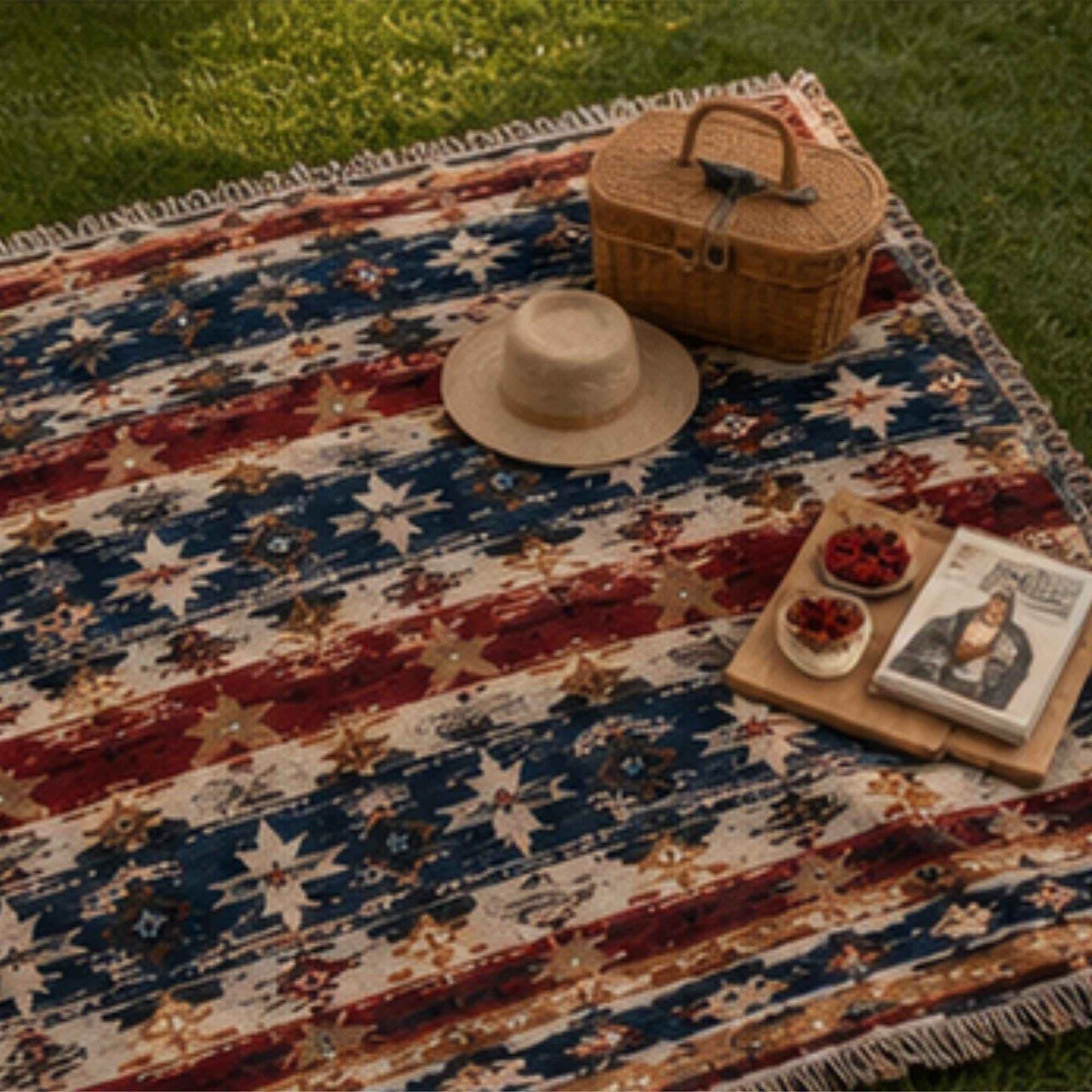 Southwestern woven blanket with geometric pattern styled for layered home decor