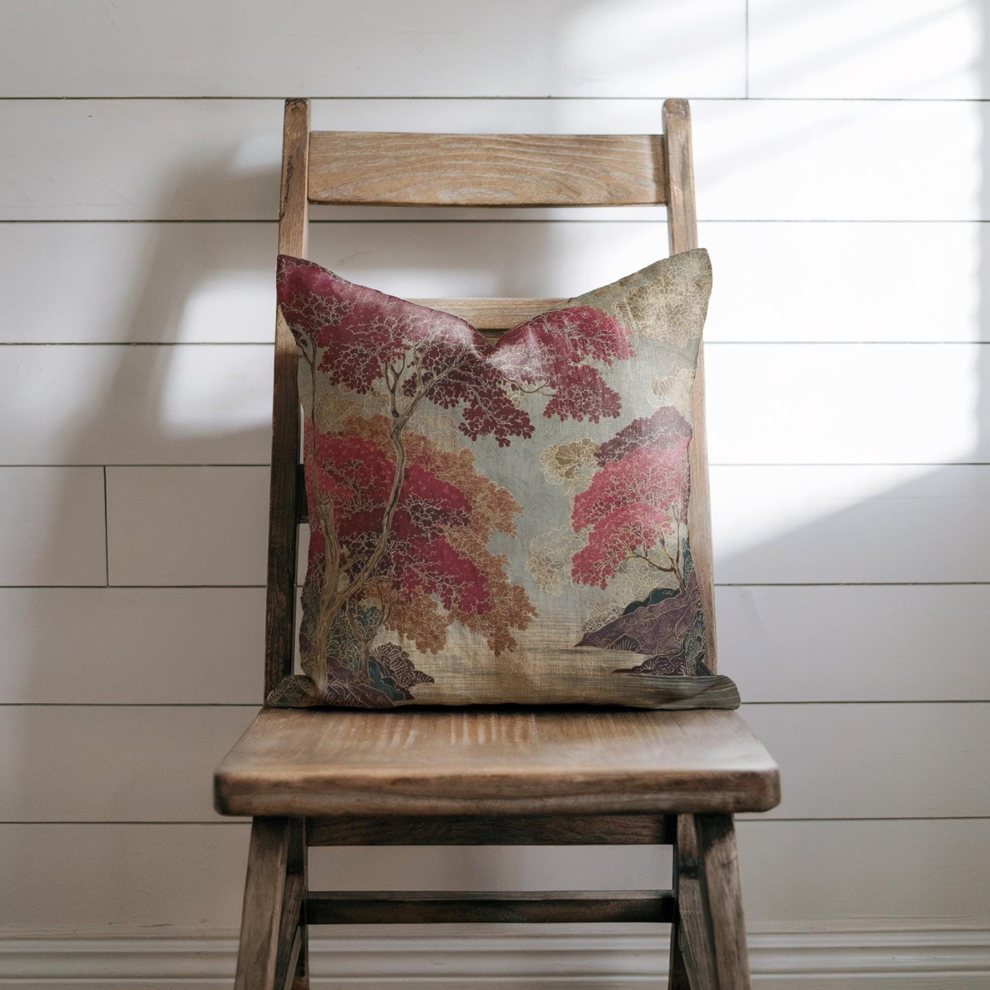 Modern Geometric throw pillow with geometric pattern styled on a sofa or bed