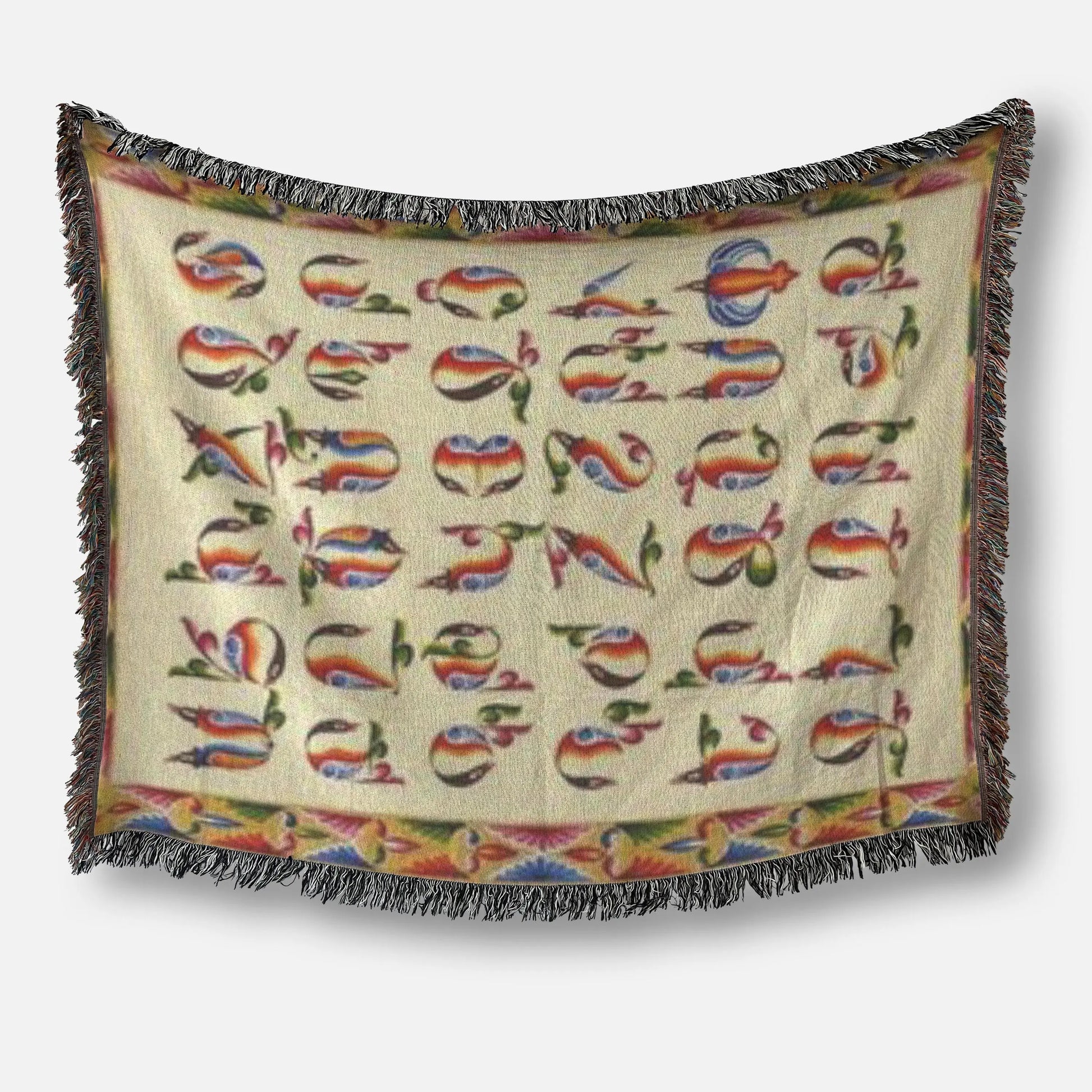 Armenian Alphabet Blanket | Woven Cotton Bedspread - Colorful Couch Throw, Eco Friendly Throw
