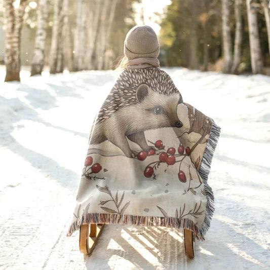 Hedgehog Wall Decor - Cozy Cotton Blanket With Woodland Creature Tapestry - timelessbohochic.com