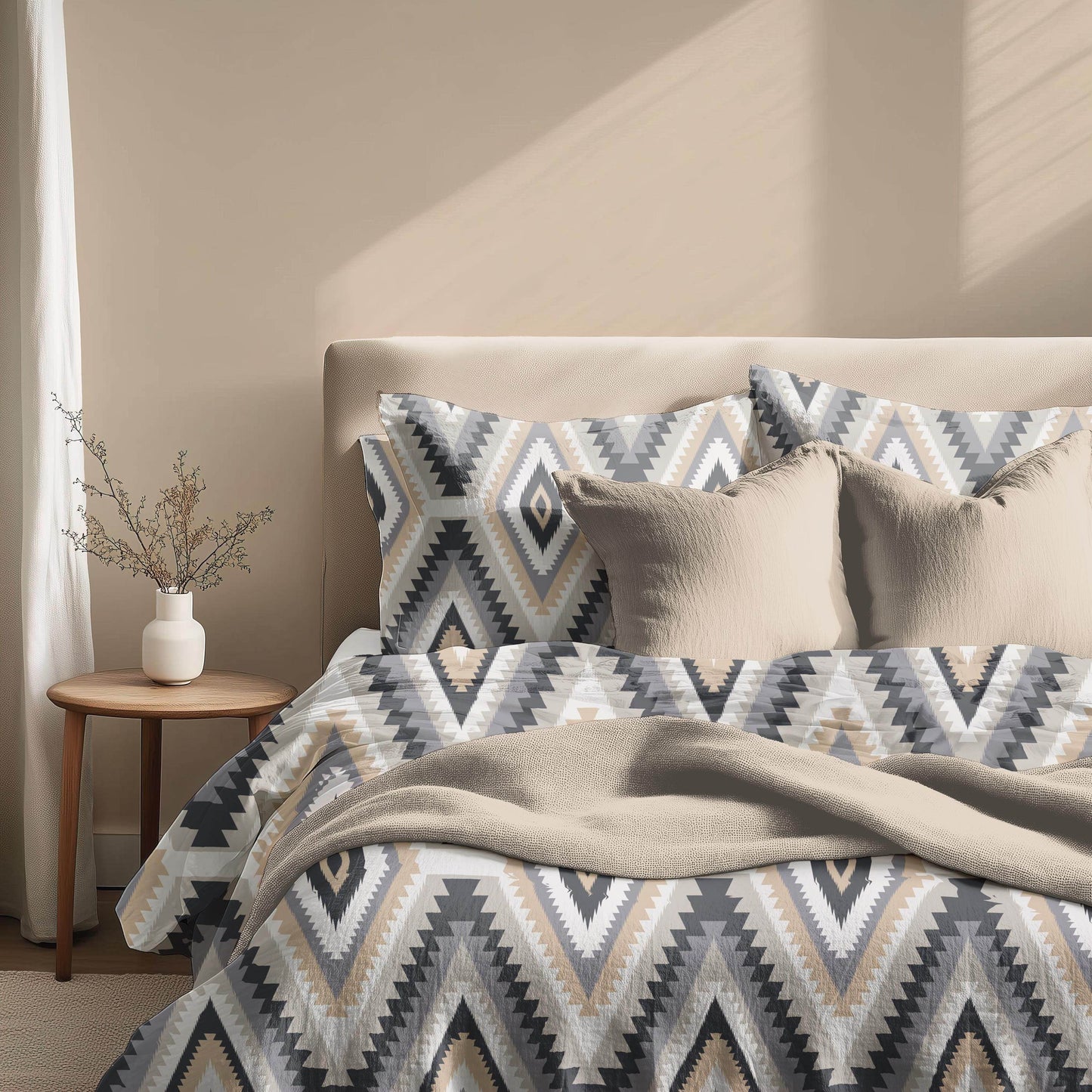 Navajo Bedding Set - Geometric Zippered Duvet Cover & Soft Polyester 3-Piece Bedding - timelessbohochic.com