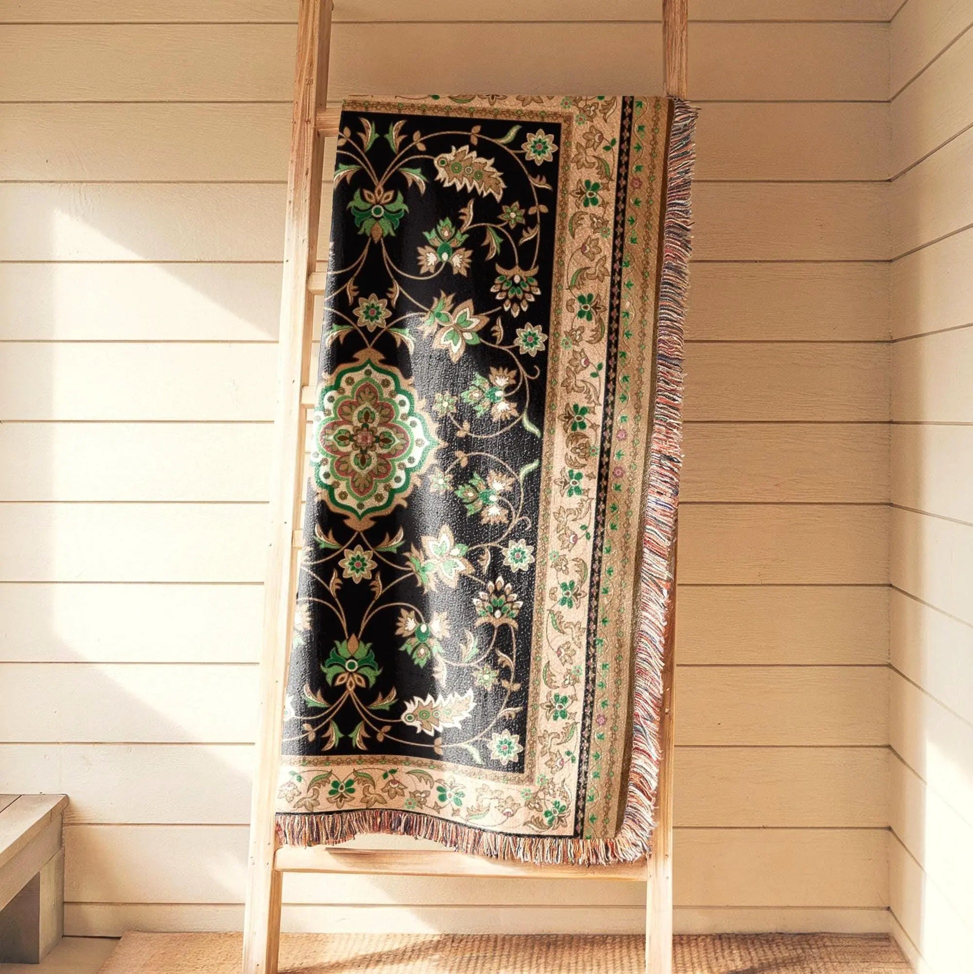 Turkish Rug Throw – Soft Cotton Kilim Blanket With Colorful Fringed Edges