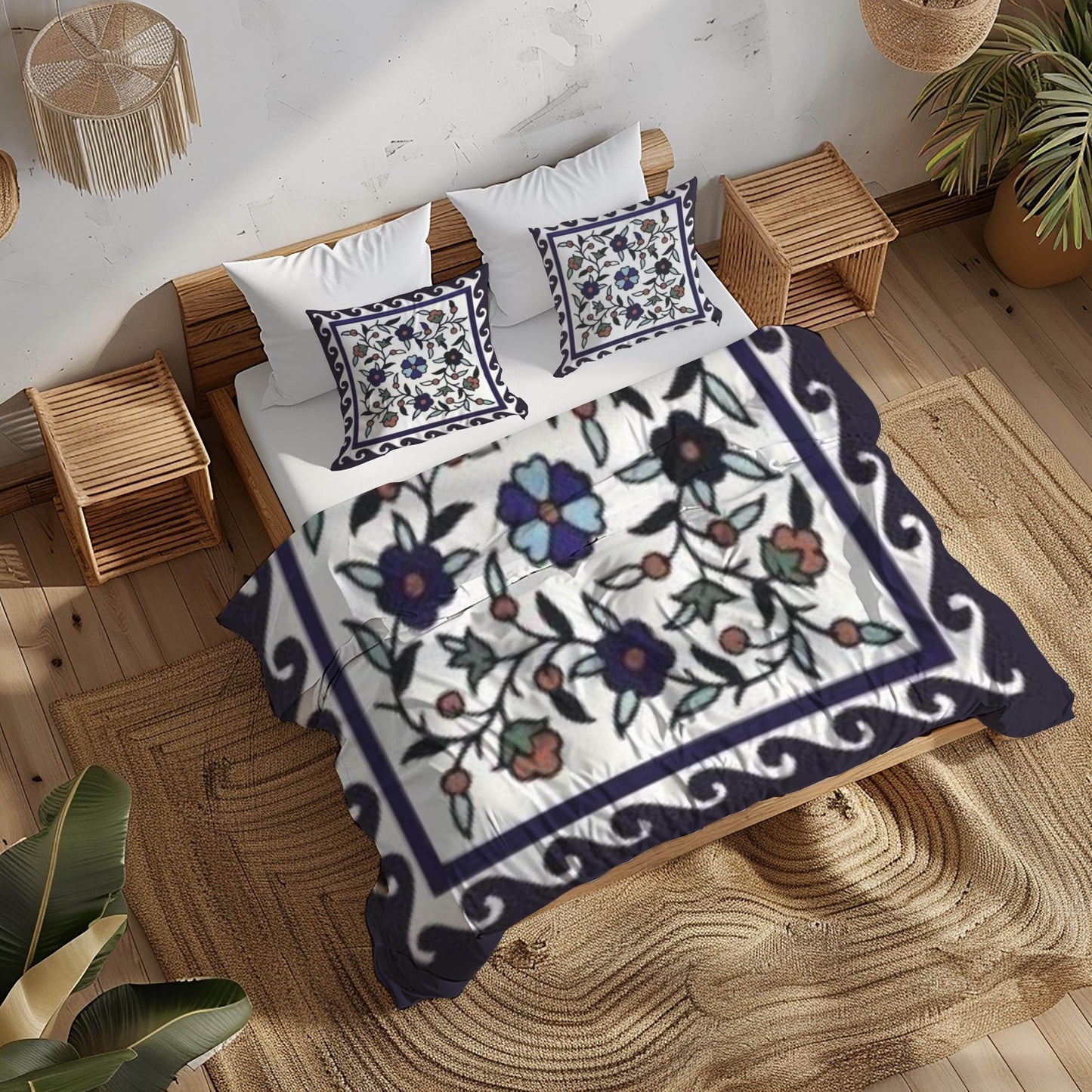Floral Duvet Cover - Armenian Bedding Set With Haykakan Pattern & Iznik Motifs - timelessbohochic.com