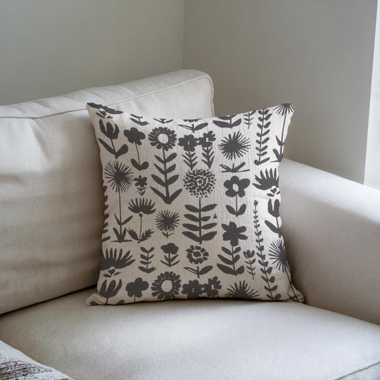 Floral Pillow – Botanical Decor Woven Throw Cushion | Rustic Charm Pillow