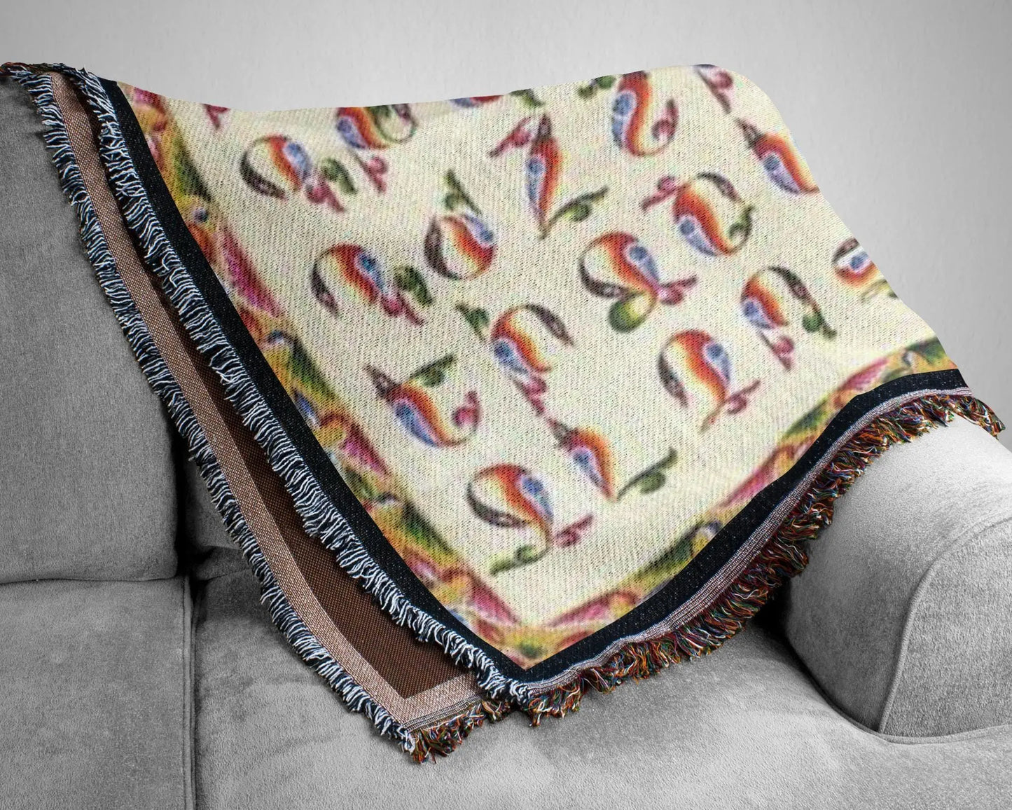 Armenian Alphabet Blanket | Woven Cotton Bedspread - Colorful Couch Throw, Eco Friendly Throw