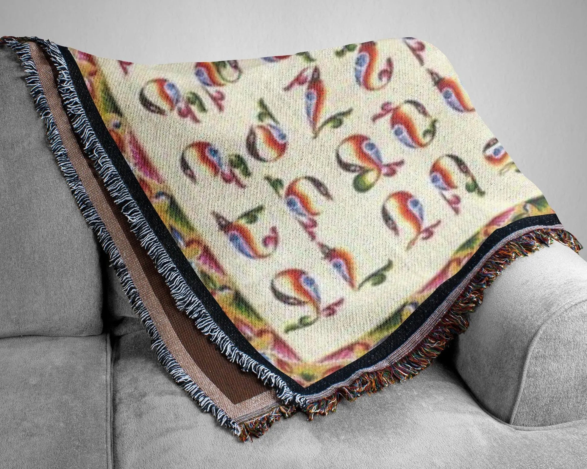 Armenian Alphabet Blanket | Woven Cotton Bedspread - Colorful Couch Throw, Eco Friendly Throw
