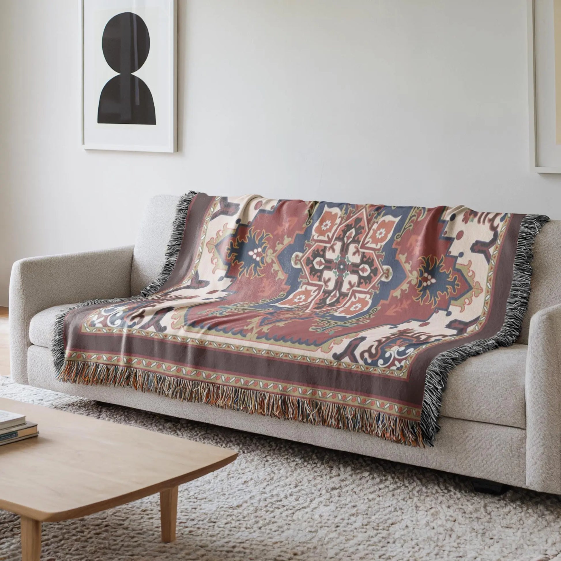 Woven Blanket - Persian Rug Throw With Fringed Edge | Soft Cotton Fabric Durable Cover