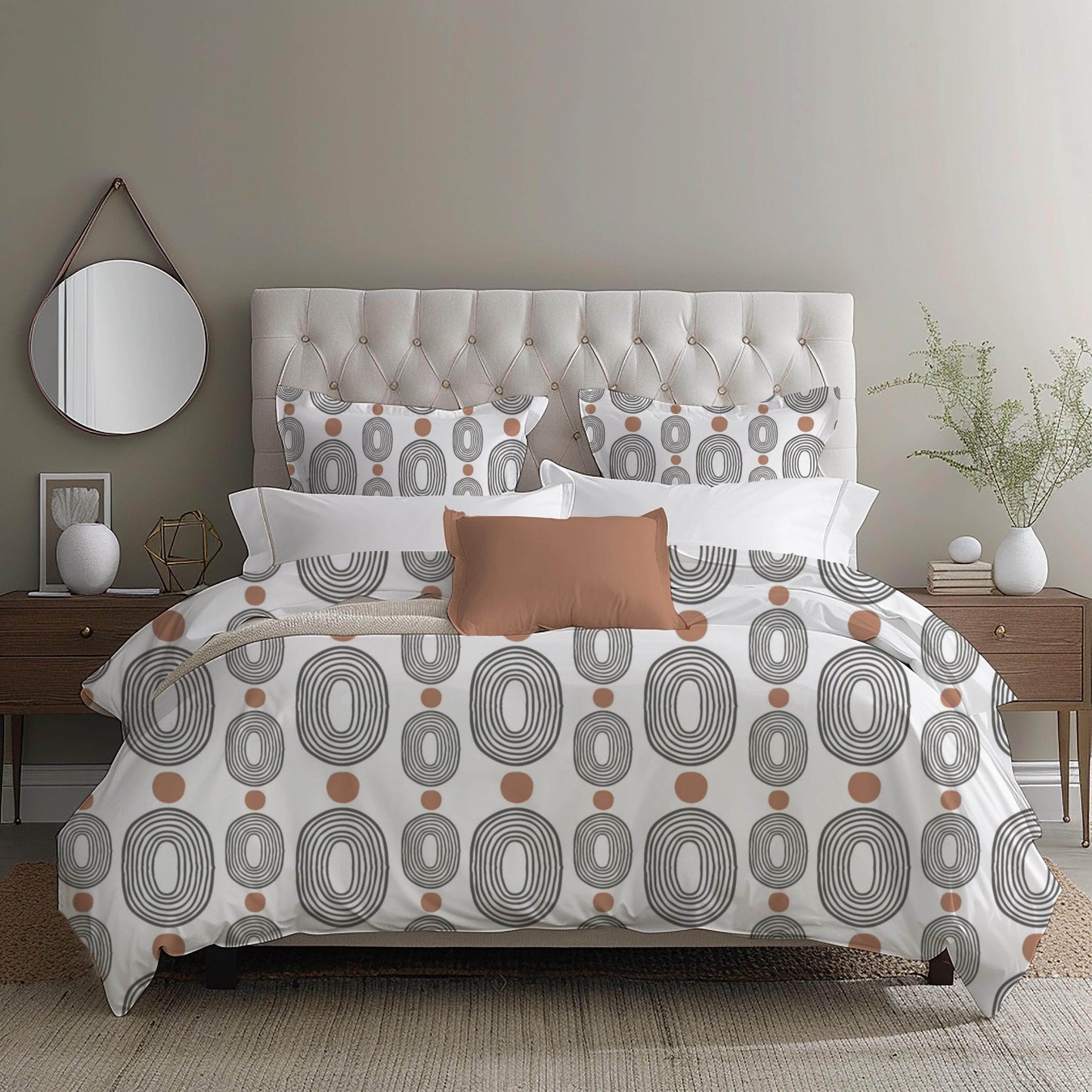 Modern Bedding Set - Oval Pattern Duvet Cover & Pillowcases | Soft Breathable Polyester 3-Piece Bedspread - timelessbohochic.com