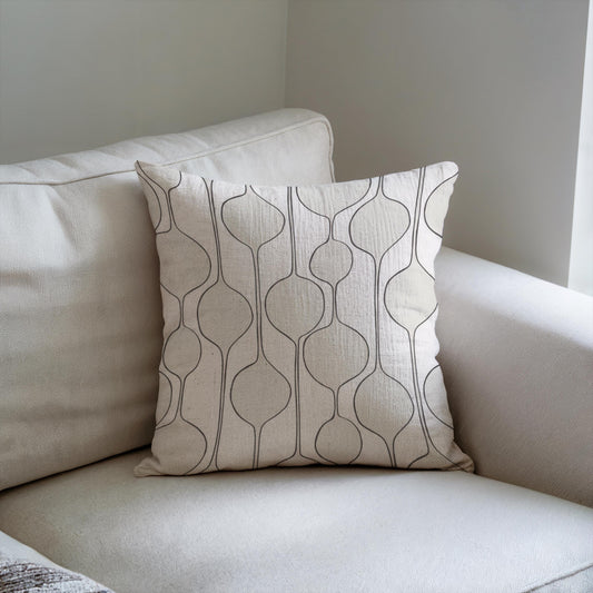 Mid Century Pillow - Woven Throw Pillow With Minimalist Baubles Design | Scandi Home Decor