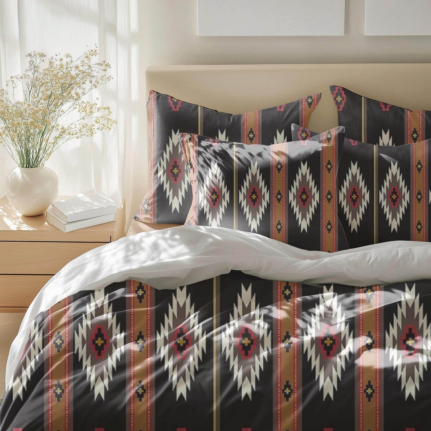 Southwestern Bedding Set | Geometric Bedding Set with Zippered Duvet Cover & Pillowcases, Queen - timelessbohochic.com