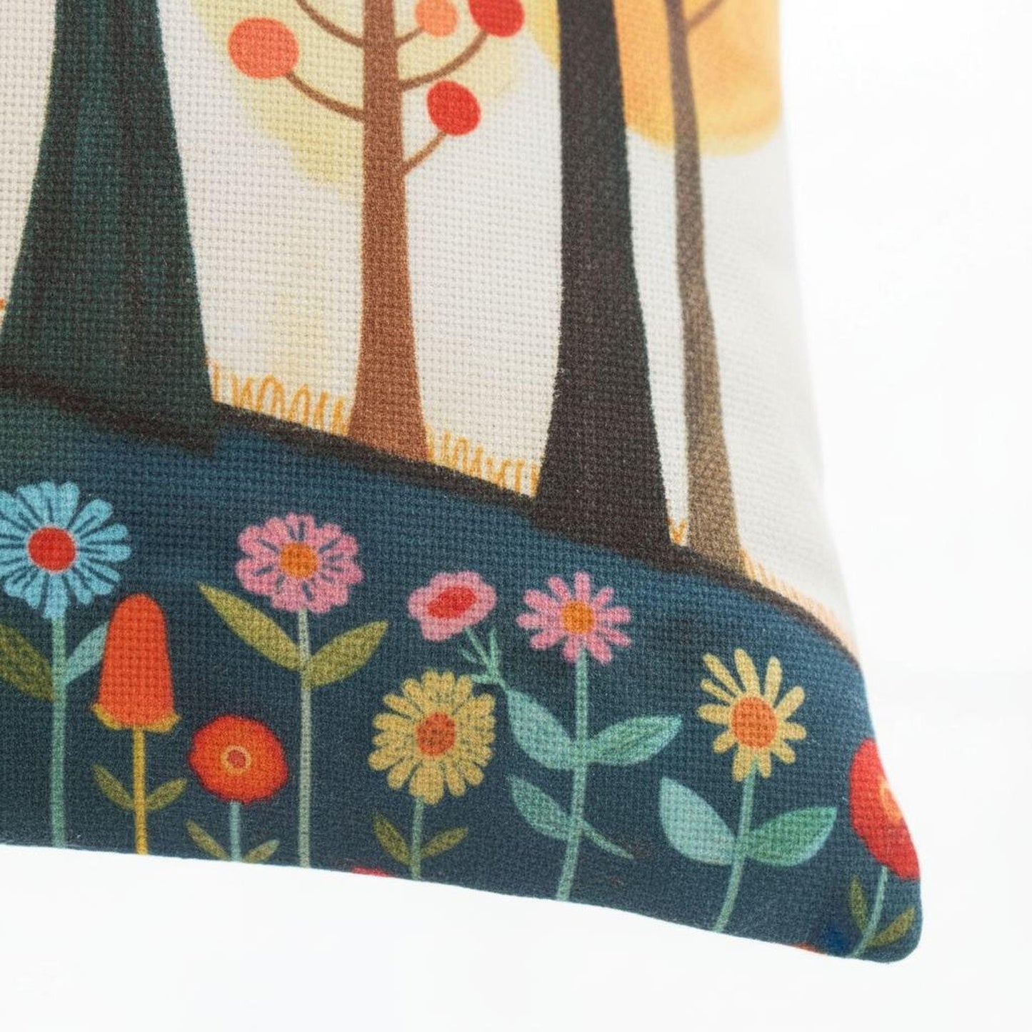 Scandinavian Inspired pillow cover with woven pattern styled on a sofa or bed