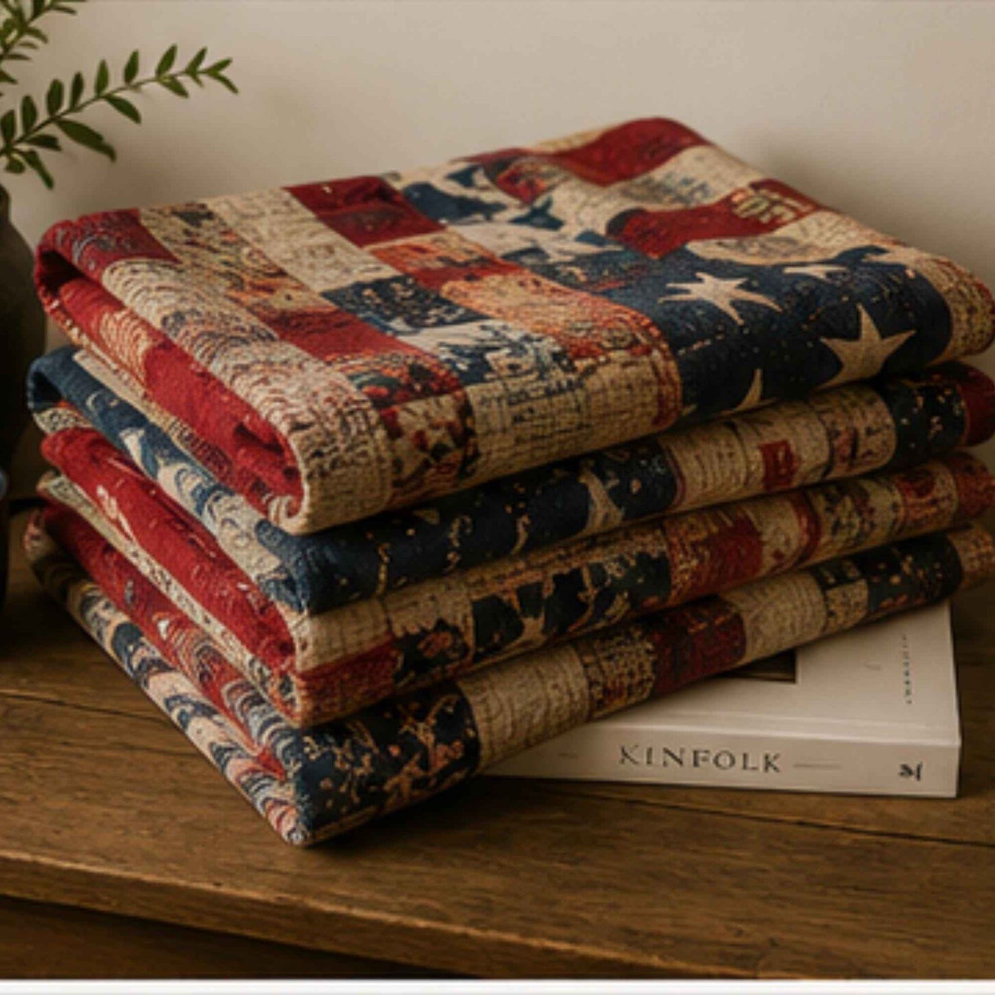 Southwestern woven blanket with geometric pattern styled for layered home decor