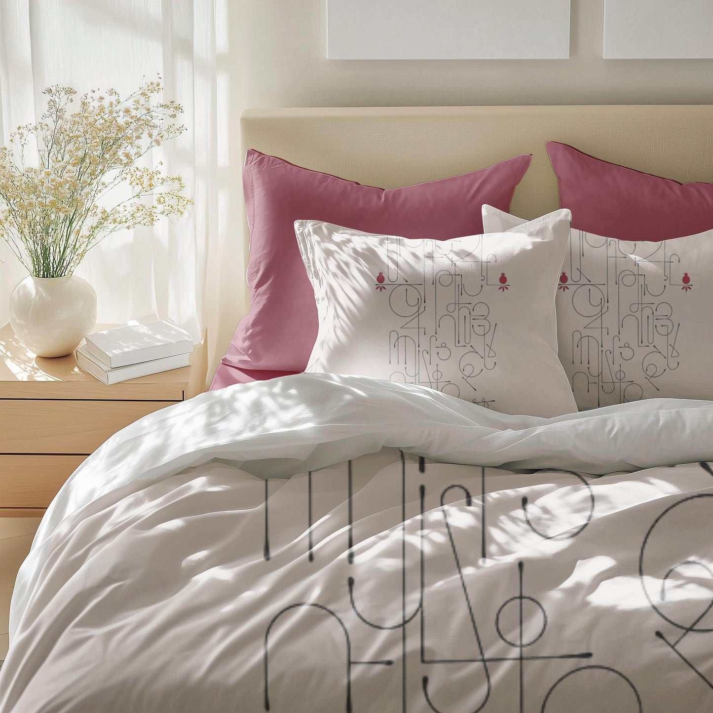 Armenian Duvet Cover - Alphabet Bedding Set With Haykakan Pattern & Cultural Motifs - timelessbohochic.com