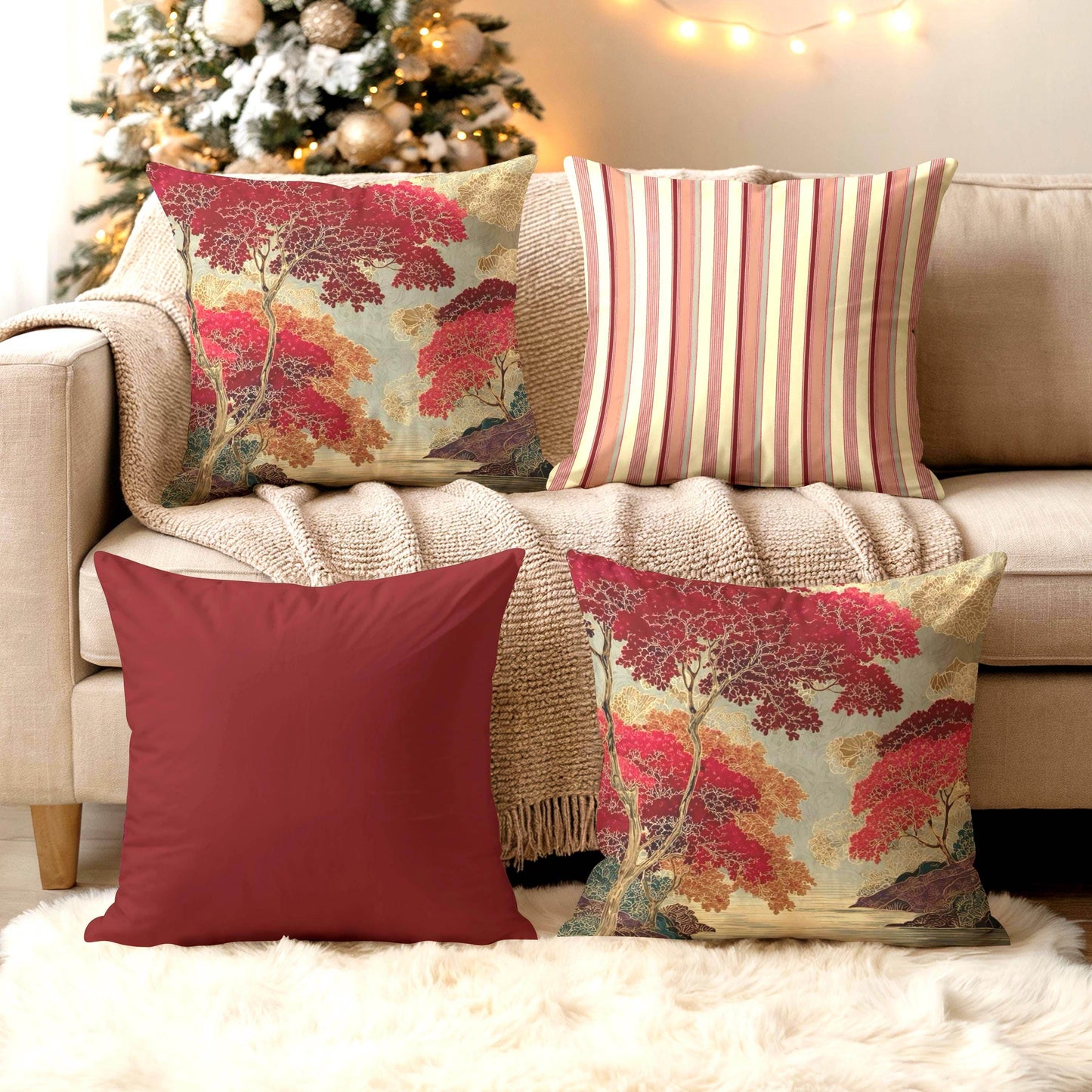 Japanese Inspired Pillow – Oriental Pattern Cushion | Woven Cotton Decorative Pillow Sham - timelessbohochic.com