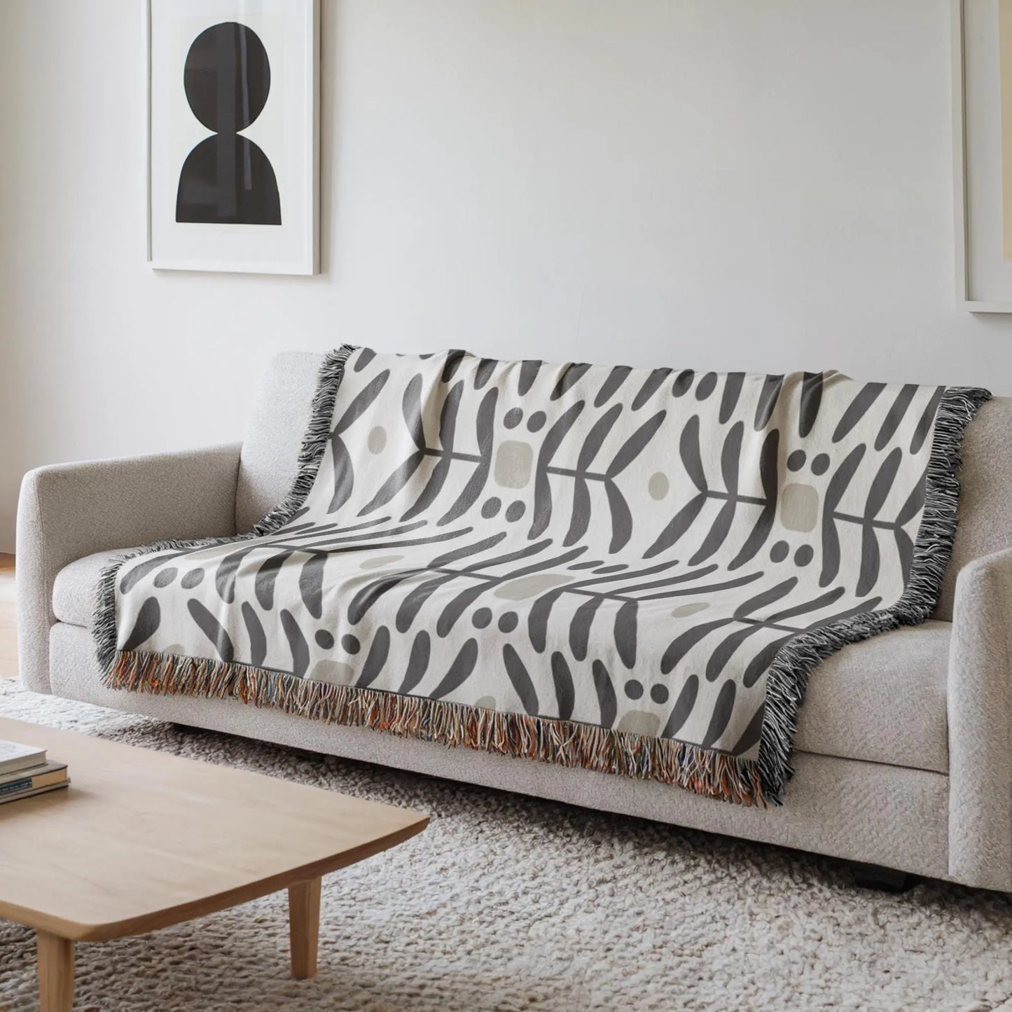 Woven Blanket Cozy Throw - Mid Century Modern Scandi Nordic Floral Home Decor Accent