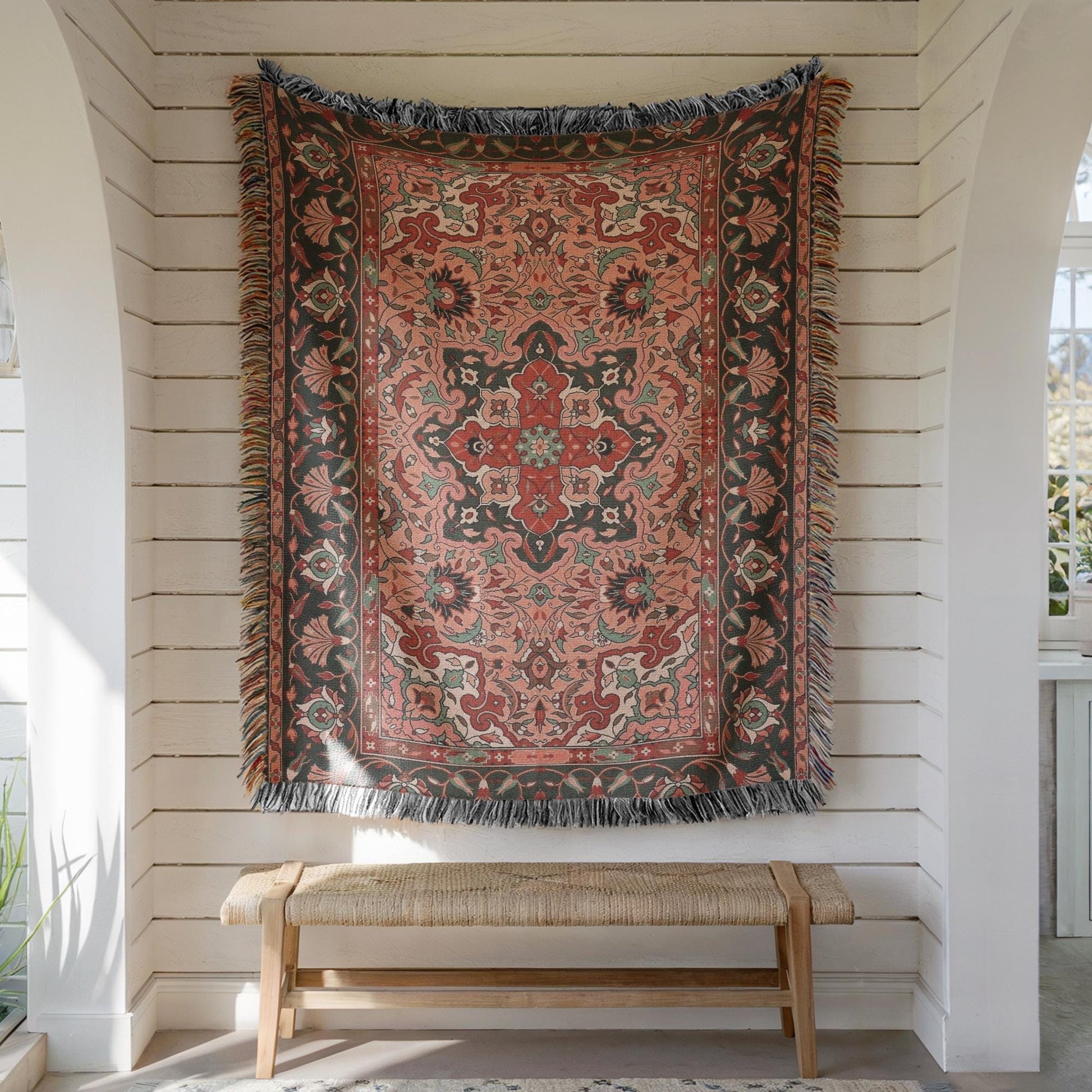 Cotton Wall Hanging – Turkish Rug Tapestry with Anatolian Carpet Design | Boho Home Decor