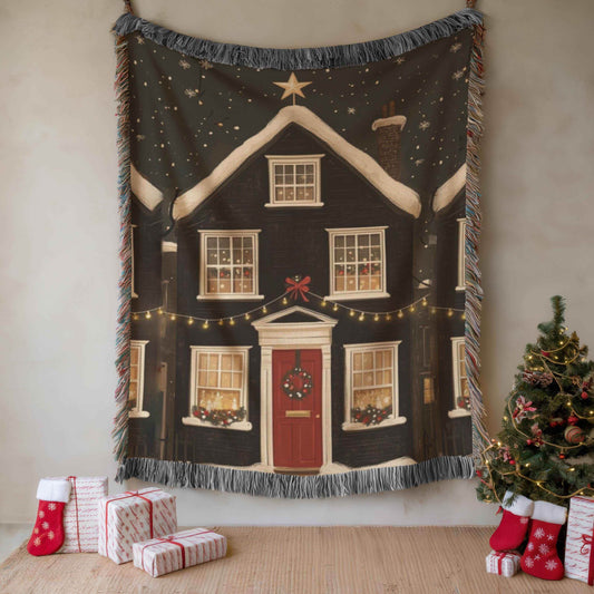 Christmas Village Blanket - Cozy Woven Throw | Festive Folk Art Holiday Decor - timelessbohochic.com