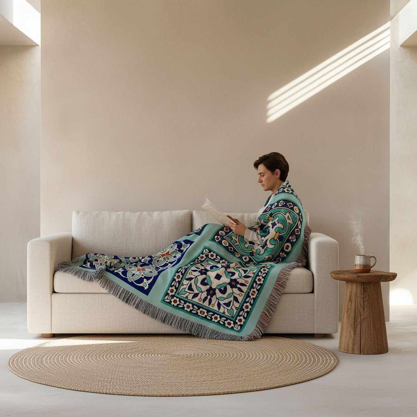 Anatolian Inspired woven wall tapestry with geometric pattern styled as textile wall decor