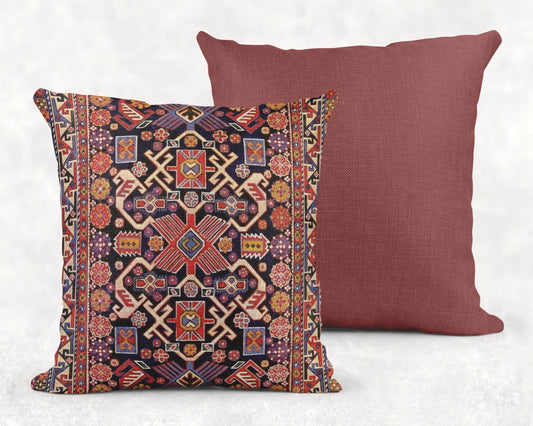 Woven Pillow | Boho Cushion with Turkish Rug Pattern - Accent Throw Pillow
