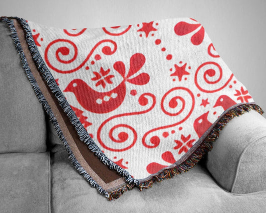 Woven Cotton Blanket – Scandinavian Decor Soft Cotton Throw Blanket With Bird Motif