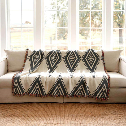 Southwestern Geometric Throw Blanket – Woven Cotton Blanket | Boho Style Throw - timelessbohochic.com