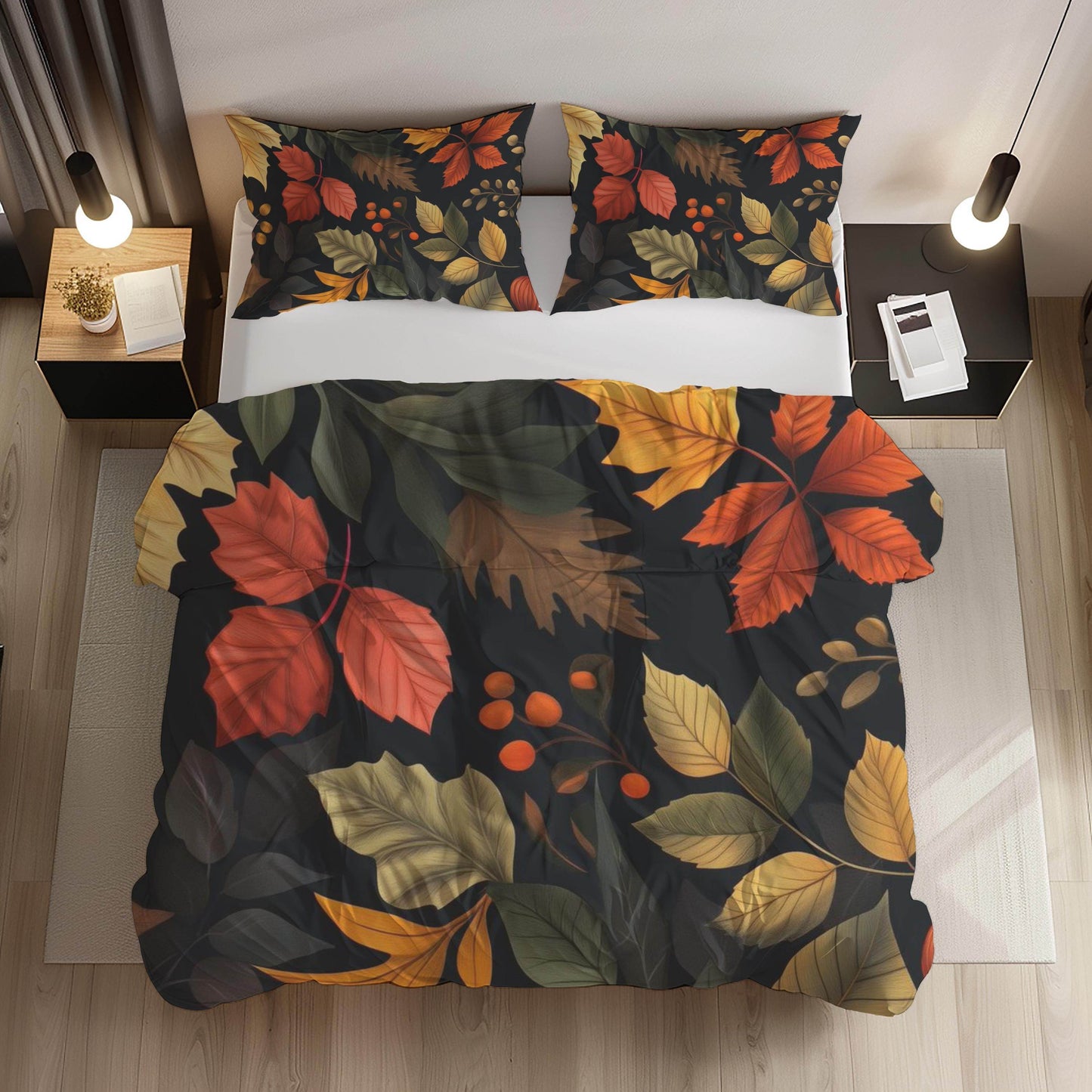Fall Decor Duvet Cover - Custom Harvest Leaf Bedding Set | Soft Breathable Fabric 3-Piece - timelessbohochic.com