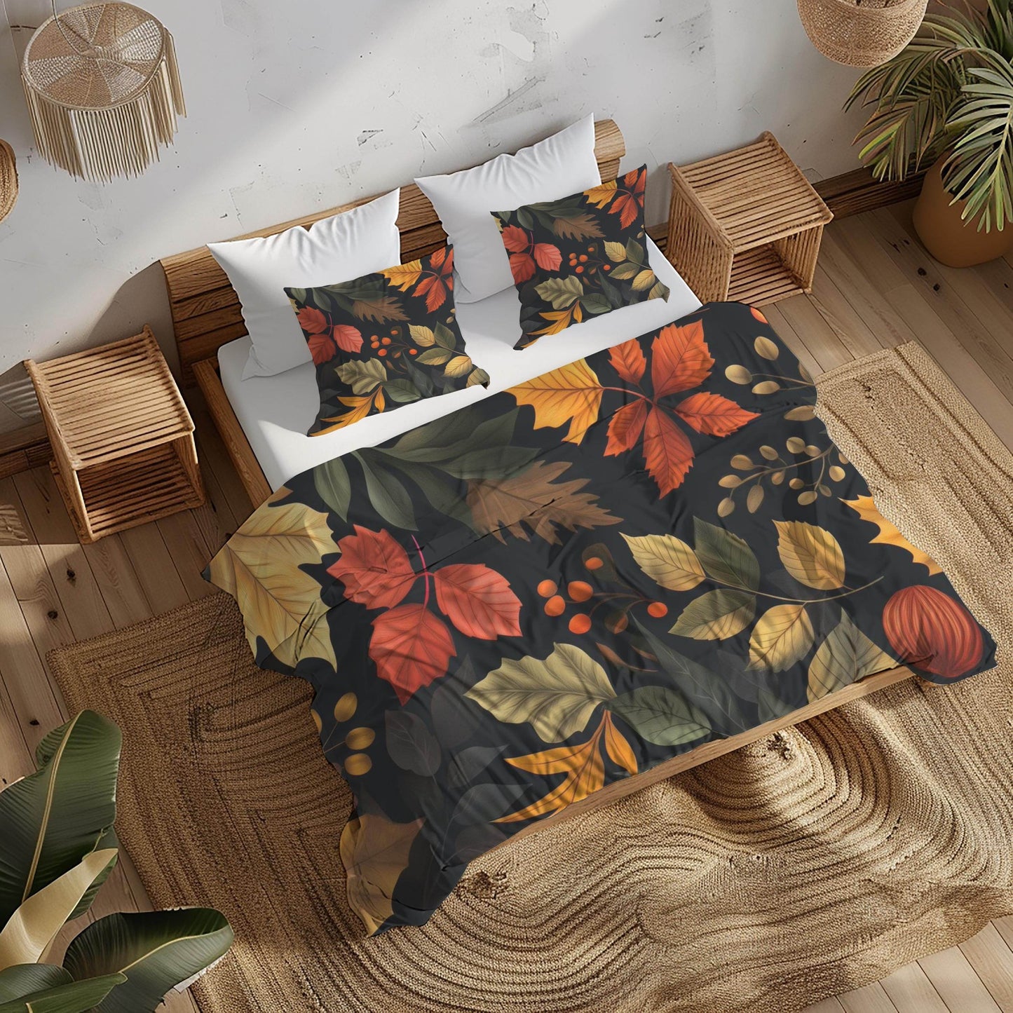 Fall Duvet Cover - Custom Harvest Leaf Bedding Set | Soft Breathable Fabric 3-Piece Seasonal Bedspread - timelessbohochic.com