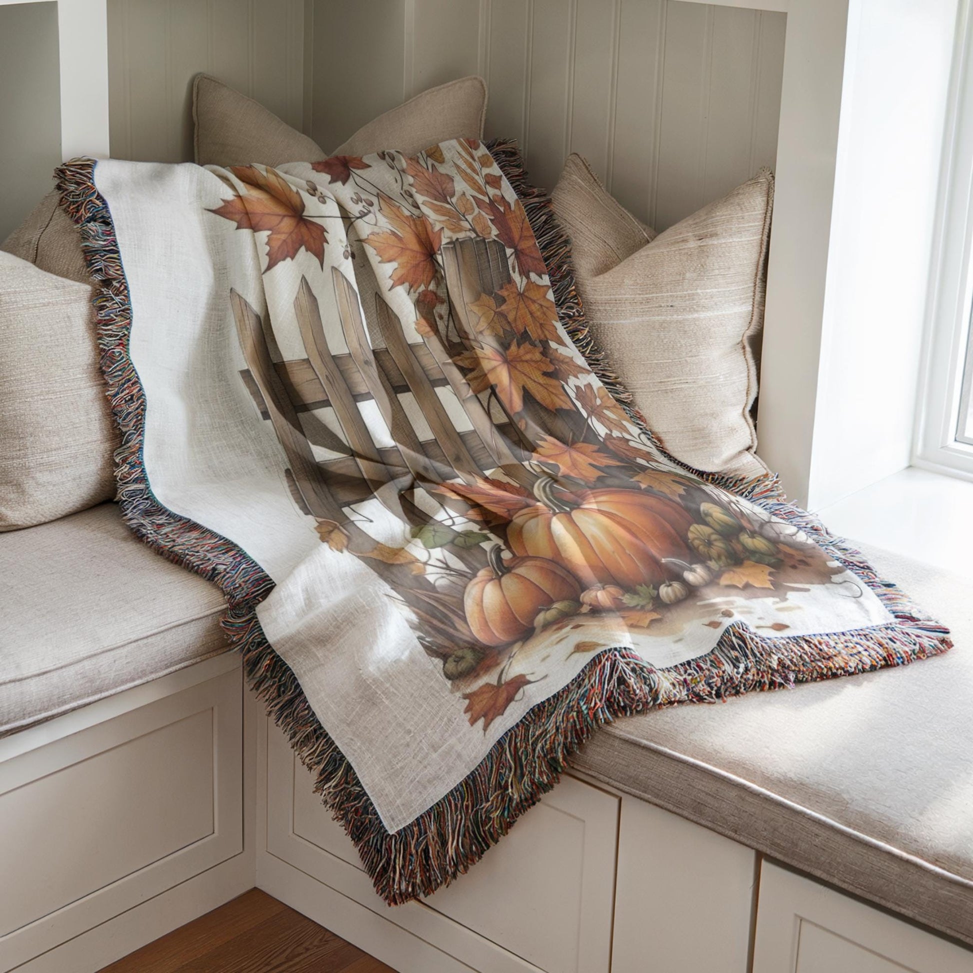 Thanksgiving Couch Blanket, Fall Leaves Sofa Throw, Harvest Season Cover, Cotton Woven Throw, Warm Farmhouse Decor, Thanksgiving Gift Idea