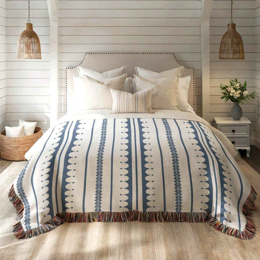 Modern Geometric woven blanket with geometric pattern styled for layered home decor